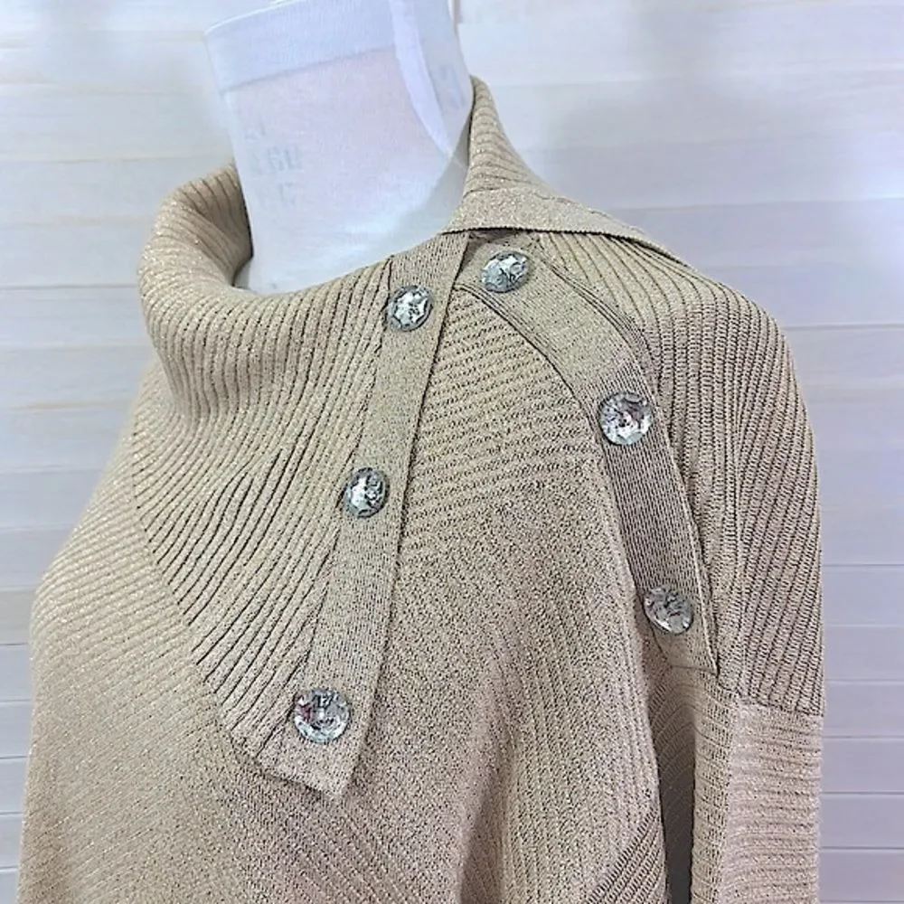 Chico’s Sweater Tunic Size 3 (16) XL Beige Sparkling Jeweled  NWOT